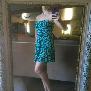 Strapless dress, teal and black